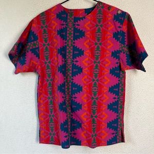 Vintage Wrangler shirt women M pink southwest Aztec top metal shoulder buttons
